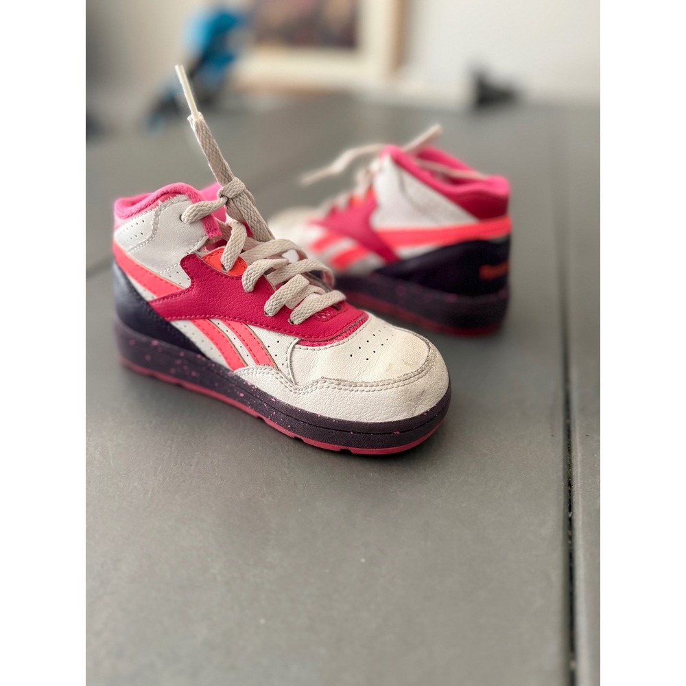 Reebok Girls High Top Sneakers Pink Purple White‎ Size 9.5 Kids Retro Athletic